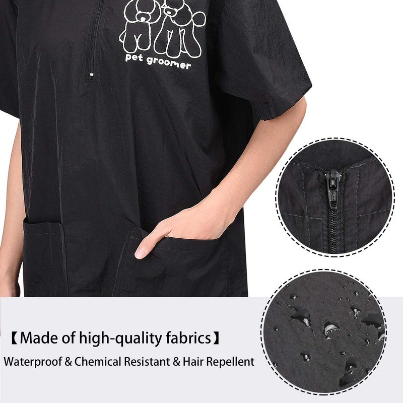 Noverlife Short Sleeves Pet Grooming Smock with 2 Pockets, M Size, Splash Proof Anti-Static Pets Beautician Work Clothes, Dog Cat Groomer Cosmetologist Uniforms for Pet Shop Men Women - Image 5